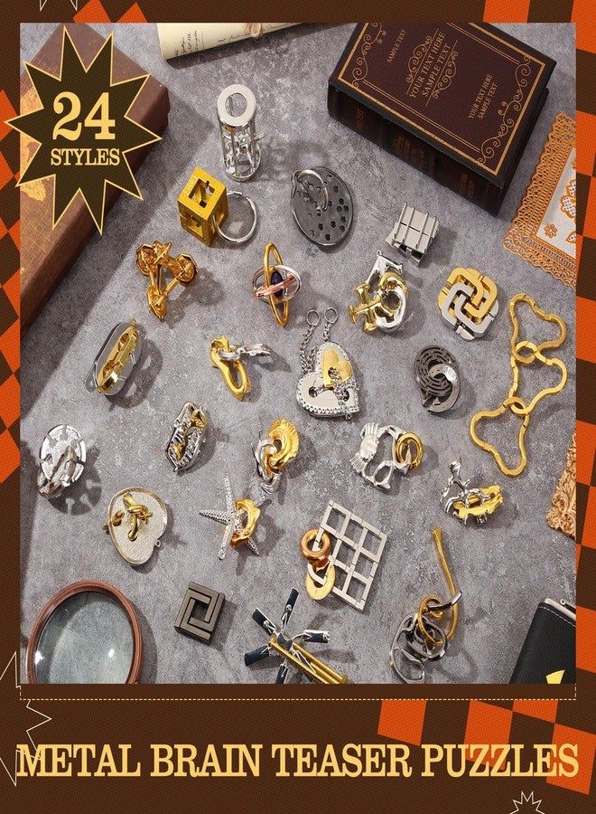 Yilloog 24 Pcs Metal Brain Teaser Puzzles Assortment for Adults Difficult Magic Puzzles Highly Hard Brain Games Iq Logic Test Disentanglement Game for Mind Challenge(Funny) - Image 3